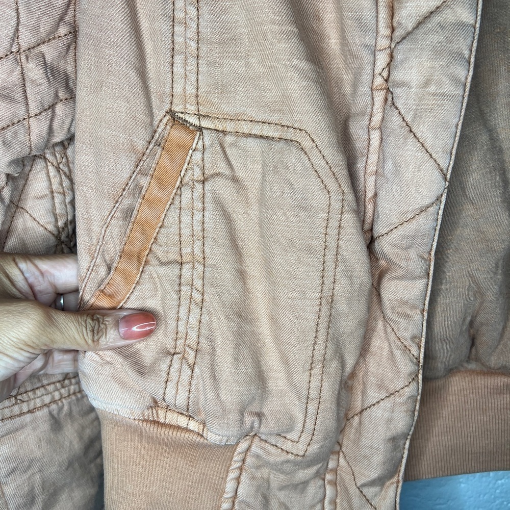 Anthropologie Hei Hei Itinerary Bomber Jacket Women's M peach Linen Blend Quilt - Picture 2 of 7